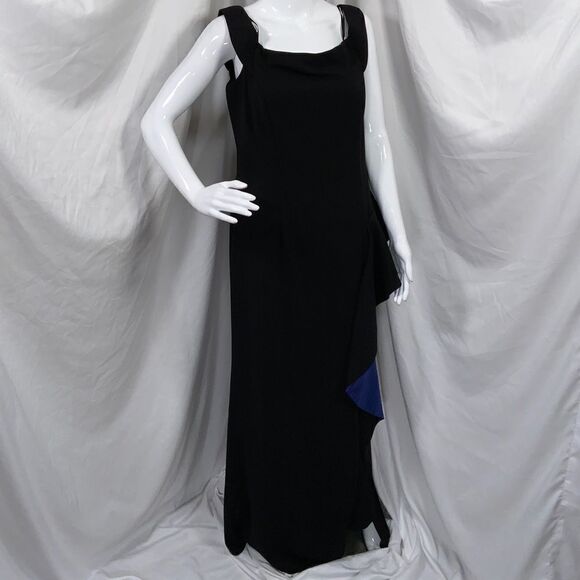CARMEN MARC VALVO INFUSION Ruffle Off the Shoulder GOWN Size 14 COBALT (B11) - Picture 1 of 6